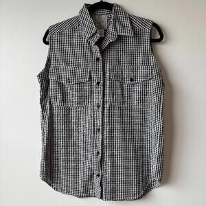 Vintage 90's Short Circuit Gingham Check Sleeveless Button Front Collared Tank